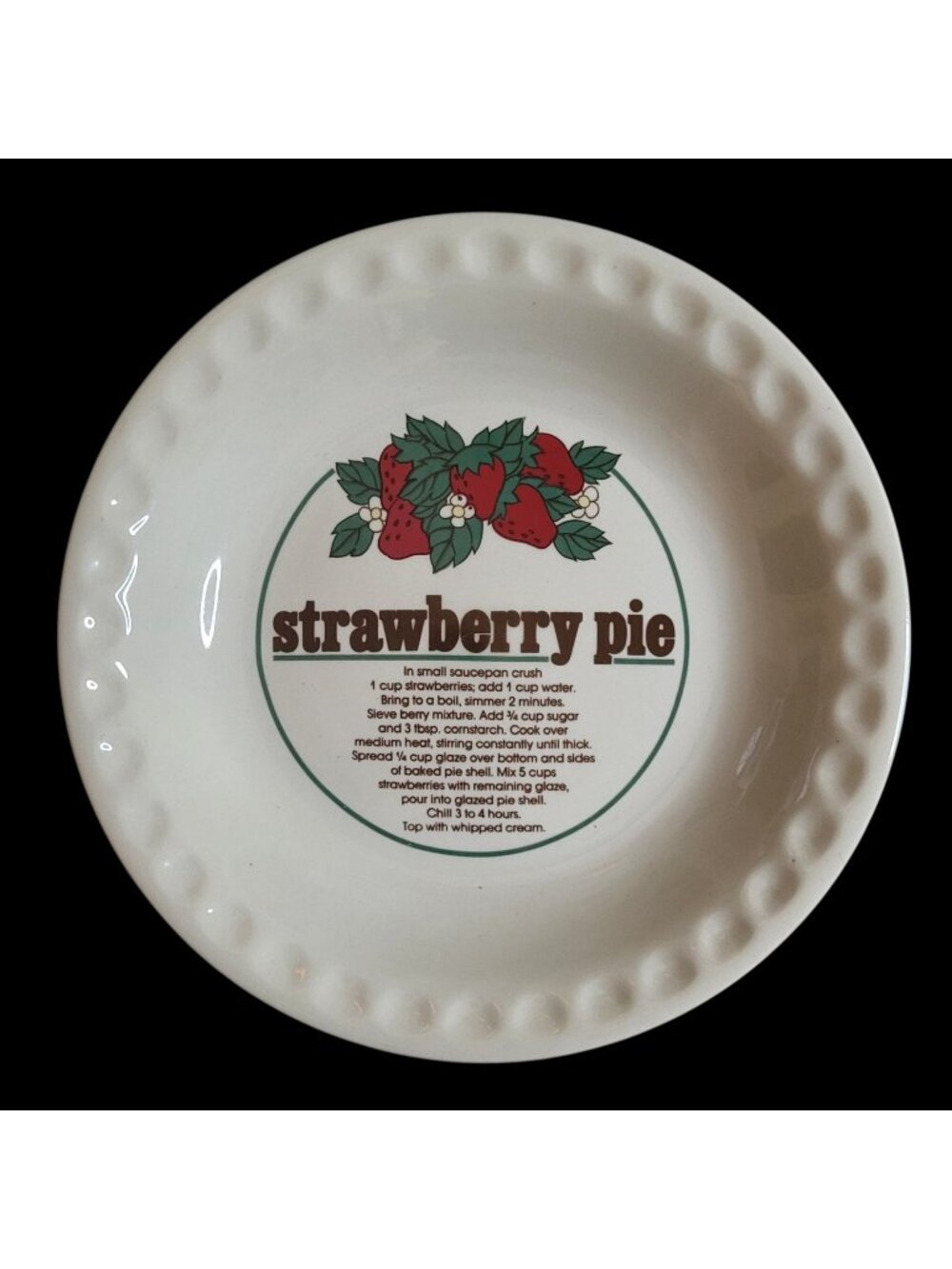 Vtg Mount Clemens Pottery Strawberry Pie Recipe 10" Ceramic Plate Dish